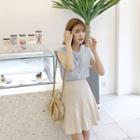 Cap-sleeve Fly-front Linen Blend Blouse