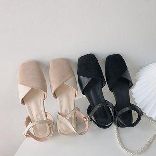 Square-toe Panel Block Heel Sandals