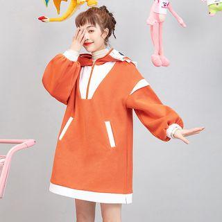 Printed Long-sleeve Hooded Dress