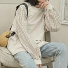 Plaid Sleeve Pullover Almond - One Size