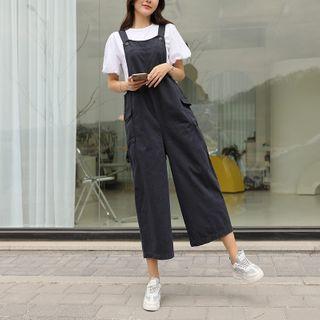 Flap-pocket Wide-leg Suspender Pants