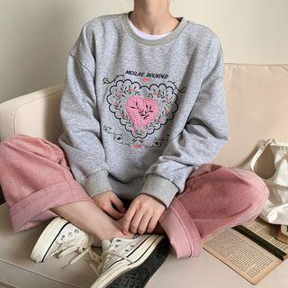 Floral Embroidered Sweatshirt / Wide Leg Pants