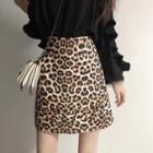 High Waist Leopard Printed A-line Skirt