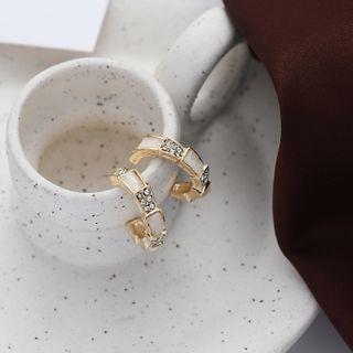 Rhinestone Hoop Earring 1 Pair - 925 Silver Earrings - Gold - One Size