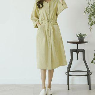 Tie-waist Patch-pocket Midi Dress