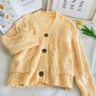 Cable-knit Loose Cardigan With Pockets Yellow - One Size