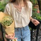 Puff Sleeve Placket Floral Top
