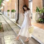 Tie-waist Crinkled Long Dress Ivory - One Size