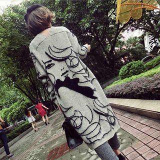 Print Long Cardigan Gray - One Size