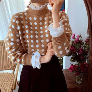 Pleated-trim Dotted Knit Top