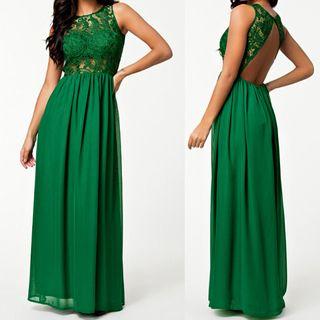 Plain Open-back Lace Chiffon Dress