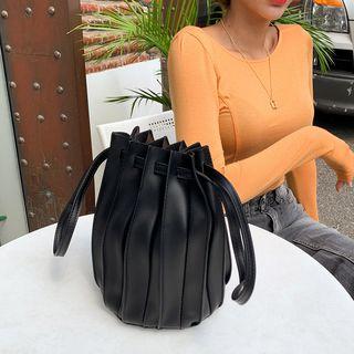 Accordion Stitched Bucket Hand Bag