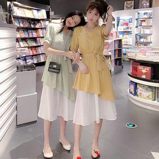 Asymmetrical Hem Short-sleeved Dress