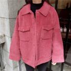 Furry Snap-buttoned Jacket Red - One Size
