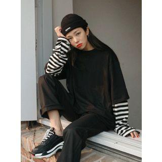Couple Drop-shoulder Stripe T-shirt