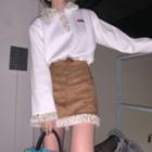 Fleeced Cropped Pullover/ Fleeced Mini Pencil Skirt