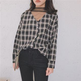 Mesh Panel V-neck Top