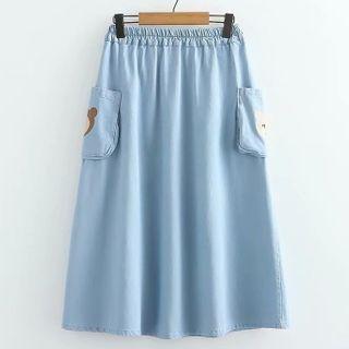 High-waist Double Pocket Printed A-line Denim Skirt