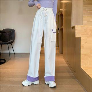 Drawstring Cargo Wide-leg Pants