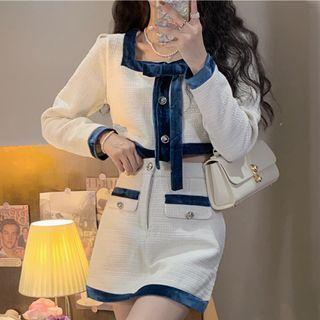 Set: Velvet Button-up Jacket + Skirt