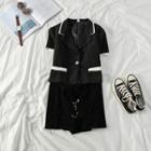 Set: One-button Contrast-trim Blazer + Skirt