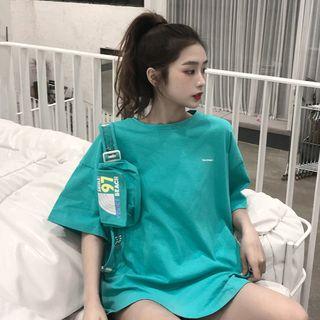 Elbow-sleeve Plain T-shirt With Mini Crossbody Bag