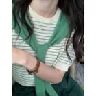 Set: Short-sleeve Striped Knit Top + Cape