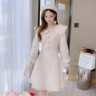 Long-sleeve Button-front Collared Dress Off-white - One Size