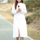 Long-sleeve Midi Shirt Dress White - One Size