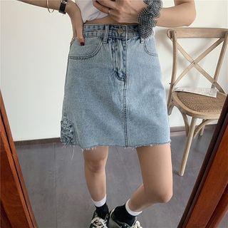 Lace-up Side Mini A-line Denim Skirt
