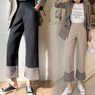 Gingham Panel Wide-leg Cropped Pants