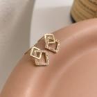 Rhinestone Square Ear Stud 1 Pair - 925 Silver - Gold - One Size