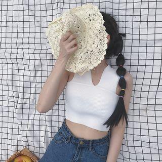 V-neck Sleeveless Knitted Crop Top