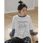 Long-sleeve Mock Two Piece T-shirt Grayish Blue & White - One Size
