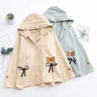 Bear Embroidered Bell-sleeve Hooded Jacket