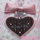 Sweet Xl Pink Bow & Heart Choco Bar Swarovski Crystal Long Necklace Silver - One Size
