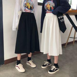 Midi A-line Skirt White - L
