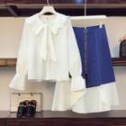 Ruffled Blouse / Two Tone A-line Skirt / Set
