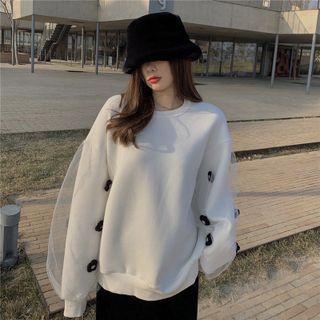 Flower Detail Mesh Panel Sweatshirt