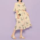 V-neck Pattern A-line Midi Dress