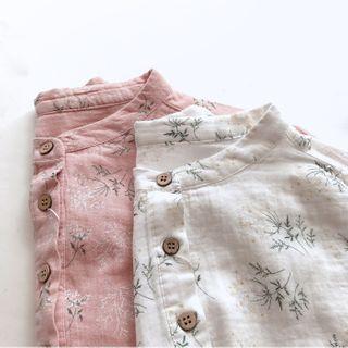 Short-sleeve Print Henley Blouse