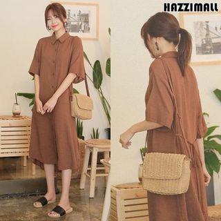 Elbow-sleeve Tie-waist Shirtdress