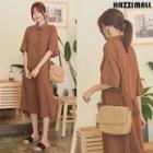 Elbow-sleeve Tie-waist Shirtdress