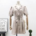 Single-breasted Plaid A-line Dress With Belt