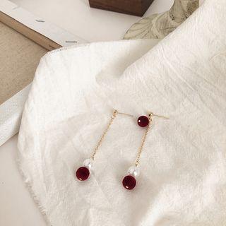 Non-matching Velvet Ball Faux Pearl Dangle Earring