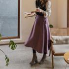 Band-waist Frill-trim Long Skirt
