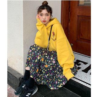 Flower Print Hoodie / Floral Print A-line Midi Skirt