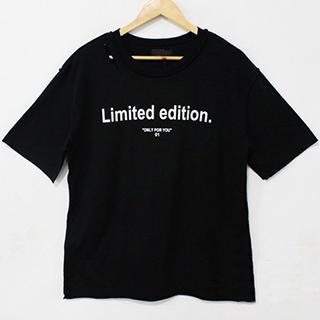 Short-sleeve Cutout Lettering Top