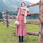 Set: Mock-turtleneck Cropped Sweater + Floral Applique Midi A-line Knit Skirt