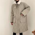 Buckled-neck Quilted Coat Light Khaki - One Size